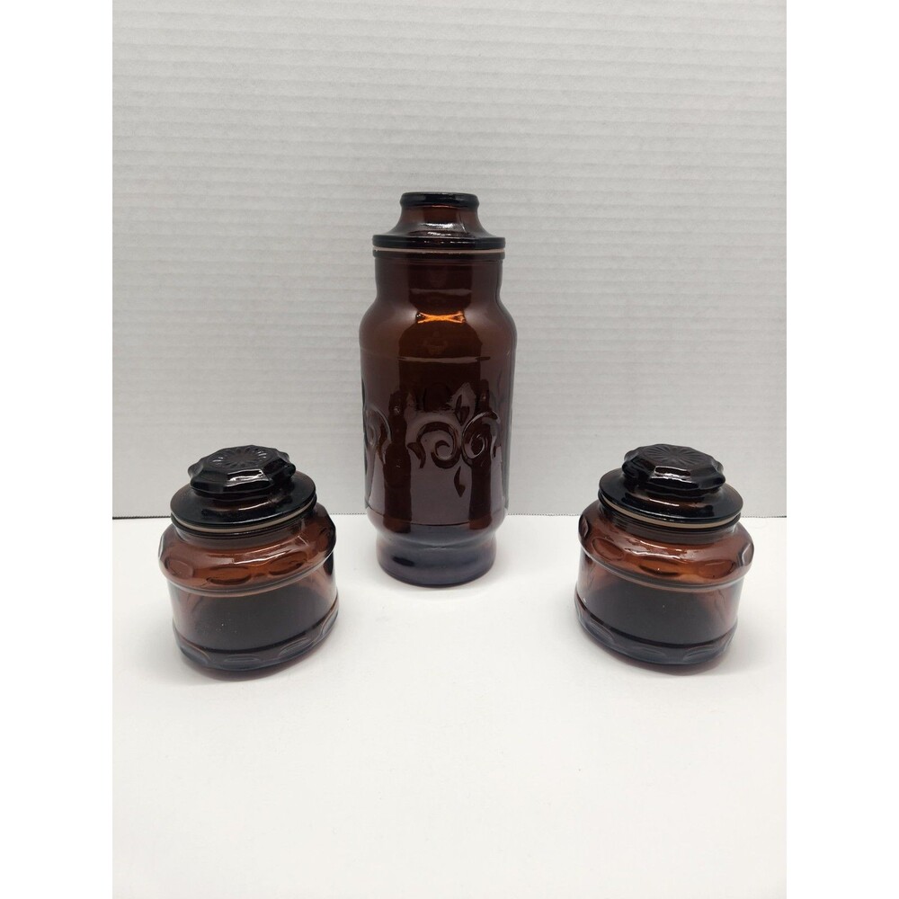 Borden Cremora  Dark Amber Apothecary Jar With 2 Small Amber Apothecary Jars